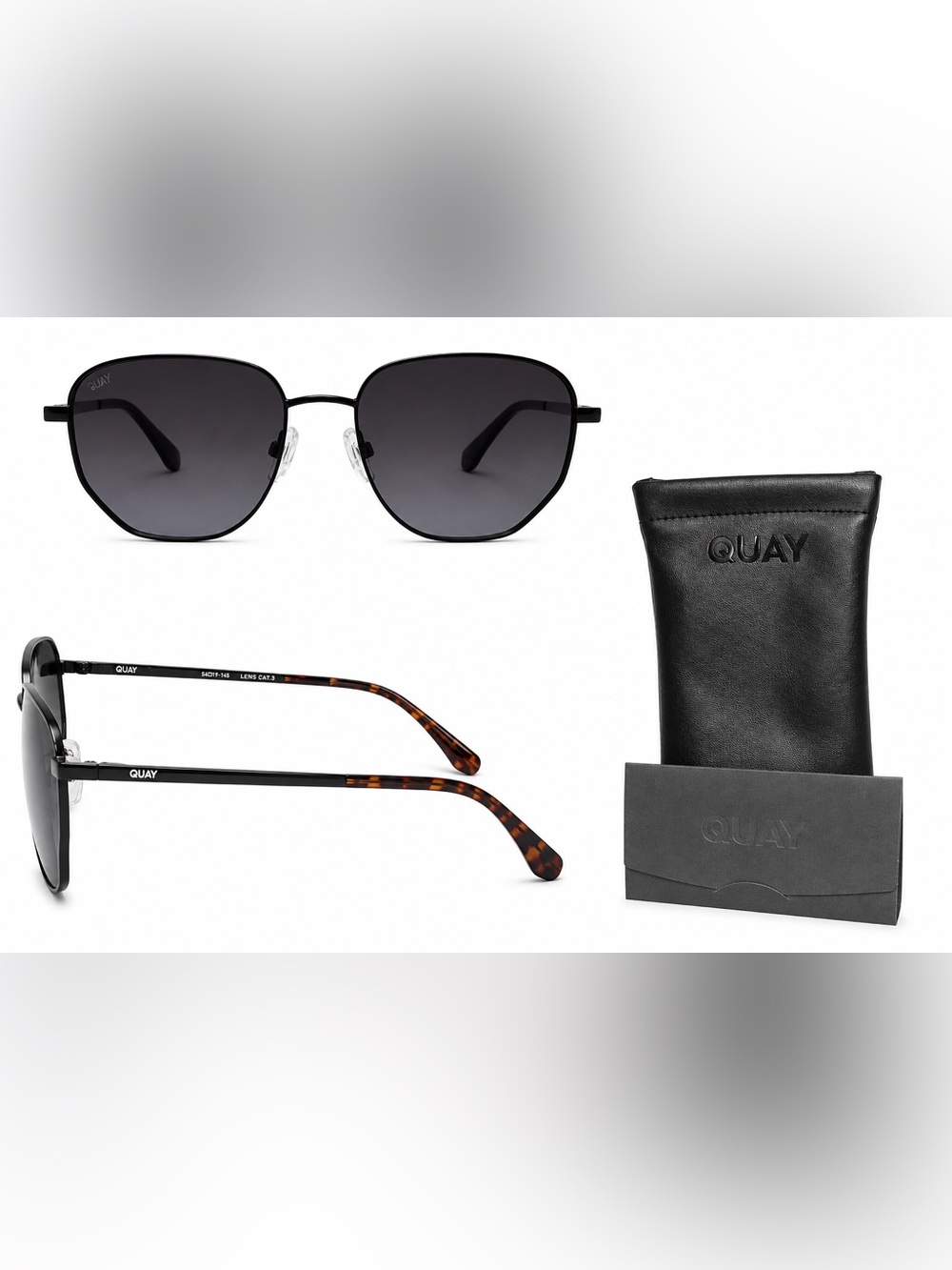 Quay Australia Black Aviator Sunglasses with Tortoiseshell Temples